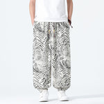 Buddha Stones Spring Summer Casual Boho Drawstring Leopard Cropped Pants Men's Harem Pants With Pockets