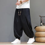 Buddha Stones Summer Casual Drawstring Solid Woven Rattan Texture Pattern Ankle Pants Men's Harem Pants With Pocket
