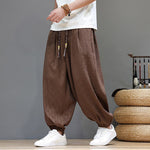 Buddha Stones Summer Casual Drawstring Solid Woven Rattan Texture Pattern Ankle Pants Men's Harem Pants With Pocket