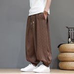Buddha Stones Summer Casual Drawstring Solid Woven Rattan Texture Pattern Ankle Pants Men's Harem Pants With Pocket