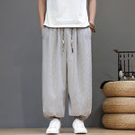 Buddha Stones Summer Casual Drawstring Solid Woven Rattan Texture Pattern Ankle Pants Men's Harem Pants With Pocket