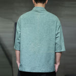 Buddha Stones Summer Tang Style Three Frog Buttons Solid Men's Short Sleeve Shirts