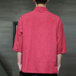 Buddha Stones Summer Tang Style Three Frog Buttons Solid Men's Short Sleeve Shirts