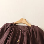 Buddha Stones Summer Vintage Button-Up Solid Women's Short Sleeve Midi Dress With Pockets