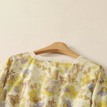 Buddha Stones Spring Summer Vintage Drawstring Yellow Floral Women's Short Sleeve Midi Dress