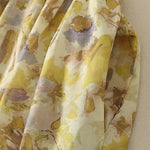 Buddha Stones Spring Summer Vintage Drawstring Yellow Floral Women's Short Sleeve Midi Dress
