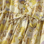 Buddha Stones Spring Summer Vintage Drawstring Yellow Floral Women's Short Sleeve Midi Dress