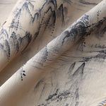 Buddha Stones 2Pcs Summer Tang Style Casual Ink Painting Mountains Landscape Short Sleeve Shirt Straight Leg Pants Men's Meditation Cloth With Pockets