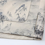 Buddha Stones 2Pcs Summer Tang Style Casual Ink Painting Mountains Landscape Short Sleeve Shirt Straight Leg Pants Men's Meditation Cloth With Pockets
