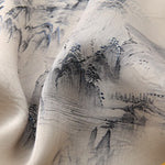 Buddha Stones 2Pcs Summer Tang Style Casual Ink Painting Mountains Landscape Short Sleeve Shirt Straight Leg Pants Men's Meditation Cloth With Pockets