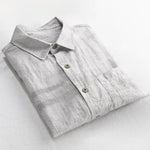 Buddha Stones Spring Summer Casual Minimalist Button-Up Solid Grey Ink Wash Men's Shirts With Patch Pocket