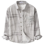 Buddha Stones Spring Summer Casual Minimalist Button-Up Solid Grey Ink Wash Men's Shirts With Patch Pocket