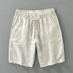 Buddha Stones Summer Casual Minimalist Drawstring Zipper Design Solid Linen Men's Shorts With Pockets