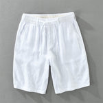 Buddha Stones Summer Casual Minimalist Drawstring Zipper Design Solid Linen Men's Shorts With Pockets