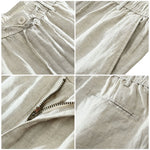 Buddha Stones Summer Casual Minimalist Drawstring Zipper Design Solid Linen Men's Shorts With Pockets