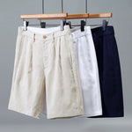 Buddha Stones Summer Casual Button Zipper Design Solid Front Pleats Men's Shorts With Pockets