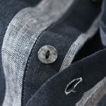 Buddha Stones Summer Vintage Mandarin Collar Button Up Striped Linen Men's Shirts With Patch Pocket