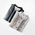 Buddha Stones Summer Vintage Mandarin Collar Button Up Striped Linen Men's Shirts With Patch Pocket