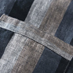 Buddha Stones Summer Vintage Mandarin Collar Button Up Striped Linen Men's Shirts With Patch Pocket