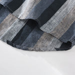 Buddha Stones Summer Vintage Mandarin Collar Button Up Striped Linen Men's Shirts With Patch Pocket