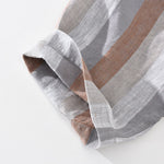 Buddha Stones Summer Vintage Mandarin Collar Button Up Striped Linen Men's Shirts With Patch Pocket