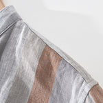 Buddha Stones Summer Vintage Mandarin Collar Button Up Striped Linen Men's Shirts With Patch Pocket