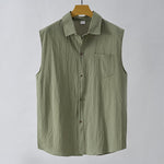 Buddha Stones Summer Casual Minimalist Button-Up Solid Men's Sleeveless Shirts