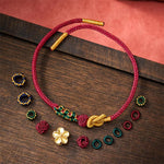 Buddha Stones Hand-Woven Multicolor Cord Chinese Knotting Peach Blossom Luck Couple Bracelet