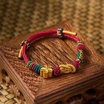 Buddha Stones Hand-Woven Multicolor Cord Chinese Knotting Peach Blossom Luck Couple Bracelet