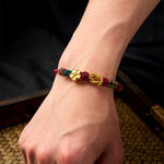 Buddha Stones Hand-Woven Multicolor Cord Chinese Knotting Peach Blossom Luck Couple Bracelet