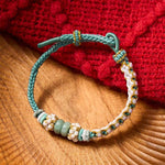 Buddha Stones Handmade Braided Chinese Knotting Peach Blossoms Jade Luck Adjustable Bracelet