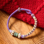 Buddha Stones Handmade Braided Chinese Knotting Peach Blossoms Jade Luck Adjustable Bracelet