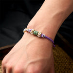 Buddha Stones Handmade Braided Chinese Knotting Peach Blossoms Jade Luck Adjustable Bracelet