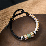 Buddha Stones Handmade Braided Chinese Knotting Peach Blossoms Jade Luck Adjustable Bracelet