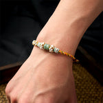 Buddha Stones Handmade Braided Chinese Knotting Peach Blossoms Jade Luck Adjustable Bracelet