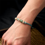 Buddha Stones Handmade Braided Chinese Knotting Peach Blossoms Jade Luck Adjustable Bracelet