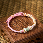 Buddha Stones Handmade Braided Chinese Knotting Peach Blossoms Jade Luck Adjustable Bracelet