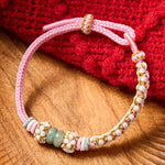 Buddha Stones Handmade Braided Chinese Knotting Peach Blossoms Jade Luck Adjustable Bracelet