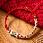 Buddha Stones Handmade Braided Chinese Knotting Peach Blossoms Jade Luck Adjustable Bracelet