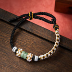 Buddha Stones Handmade Braided Chinese Knotting Peach Blossoms Jade Luck Adjustable Bracelet