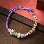 Buddha Stones Handmade Braided Chinese Knotting Peach Blossoms Jade Luck Adjustable Bracelet