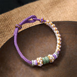 Buddha Stones Handmade Braided Chinese Knotting Peach Blossoms Jade Luck Adjustable Bracelet
