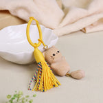 Buddha Stones Beech Wood Lucky Cat Handmade Tassel Keychains