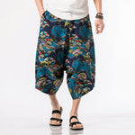 Buddha Stones Summer Boho Casual Drawstring Floral Cotton Linen Capri Pants Men's Harem Pants With Pocket