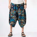 Buddha Stones Summer Boho Casual Drawstring Floral Cotton Linen Capri Pants Men's Harem Pants With Pocket