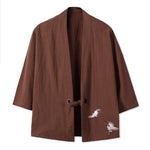 Buddha Stones Fall Casual Vintage Embroidery Crane Cotton Linen Men's Kimonos