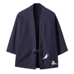 Buddha Stones Fall Casual Vintage Embroidery Crane Cotton Linen Men's Kimonos