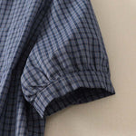 Buddha Stones Summer Casual Vintage Mandarin Collar Button-Up Plaid Women's Short Sleeve Shirts With Pocket