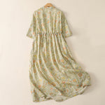 Buddha Stones Summer Boho Drawstring Floral Women's Short Sleeve Dress With Pocket