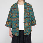 Buddha Stones Spring Summer Boho Casual Patch Pocket Geometric Men's Kimonos